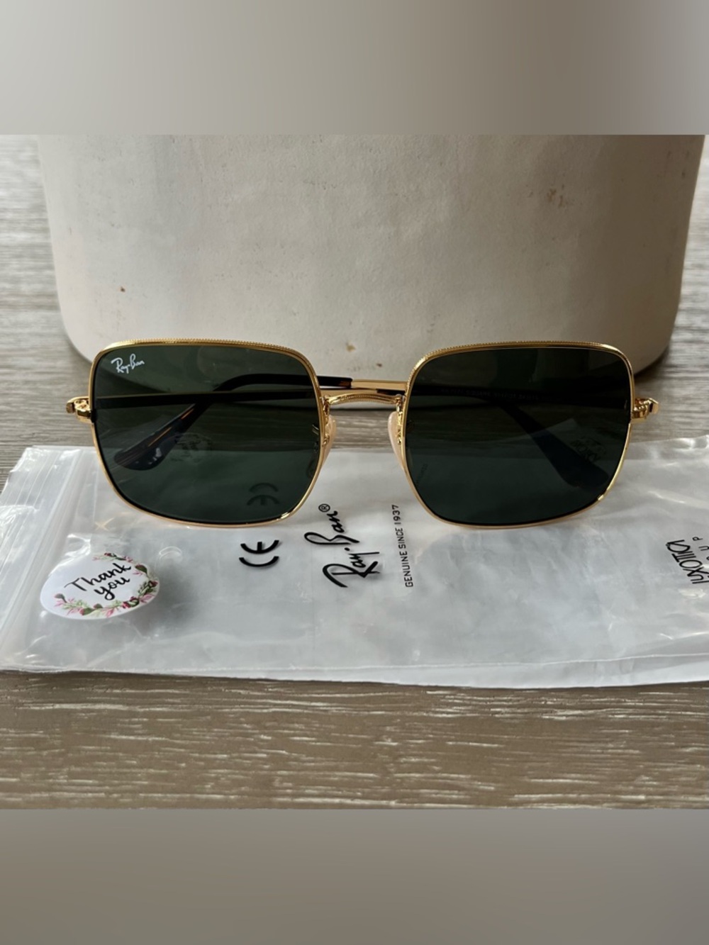 Ray-Ban Sunglasses RB1971 Square Reverse 9147/31 54/9 Women's Gold/ G-15 Green - Picture 14 of 16